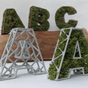 Letras Decorativas em Treliça e Musgo Impressas em 3D PLA